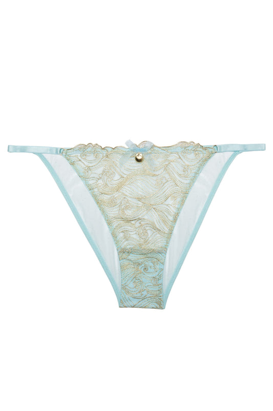 Ayaka Gold On Blue Wave Embroidery Bikini Brief - sizes 4-14
