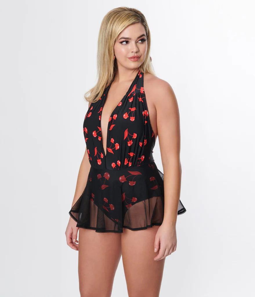 Emily The Strange Skirted Plunge One Piece By Unique Vintage - S
