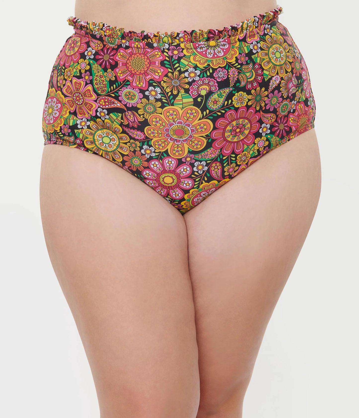 Kaleidoscope Floral Ruffle High Waist Bikini By Unique Vintage - S-3X