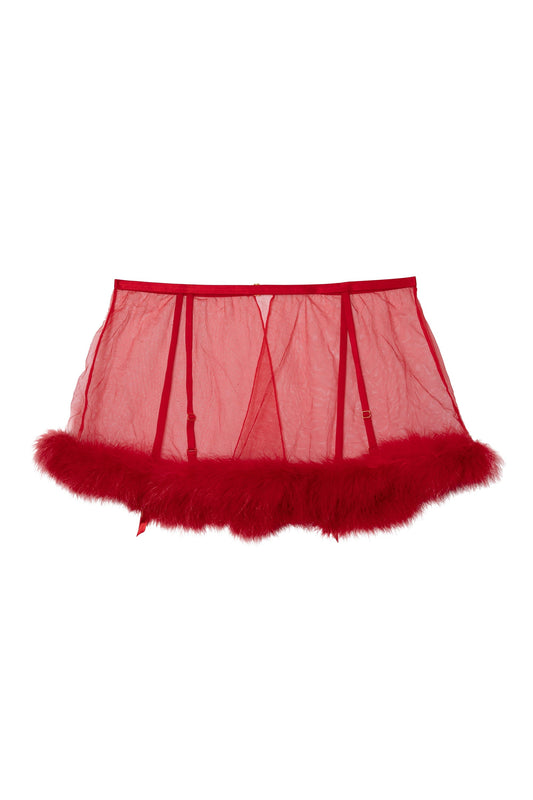 Elizabeth Lipstick Red Feather Trim Skirt Belt - sizes 6, 8 + 16