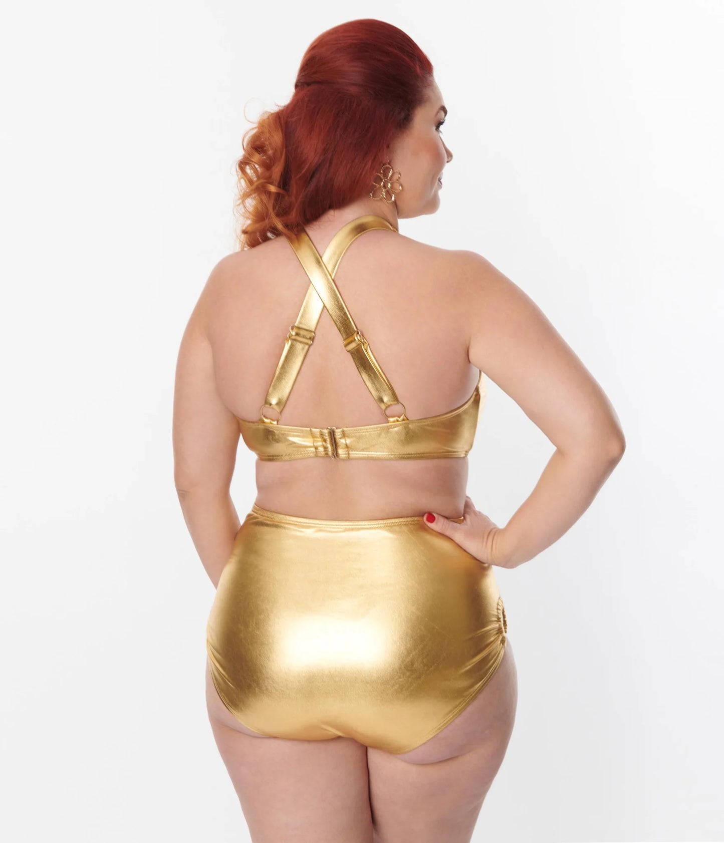 Gold Cut Out One Piece Swimsuit By Unique Vintage - S-3X