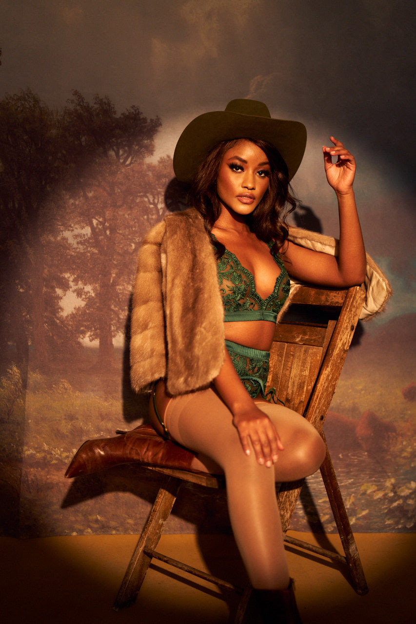 Embroidered Garter Belt in Emerald By Kilo Brava - S-XXXL