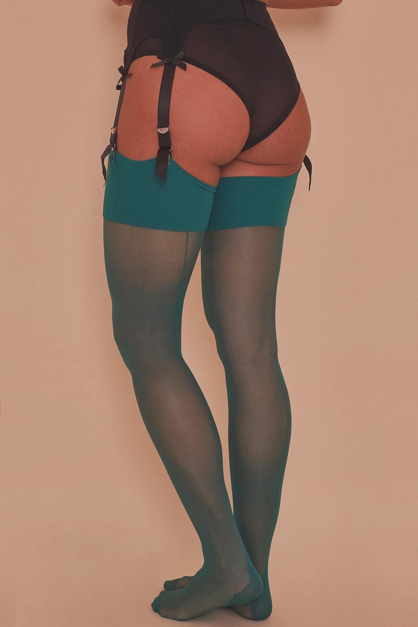 Quetzal Green Seamed Stockings - Size 16/18