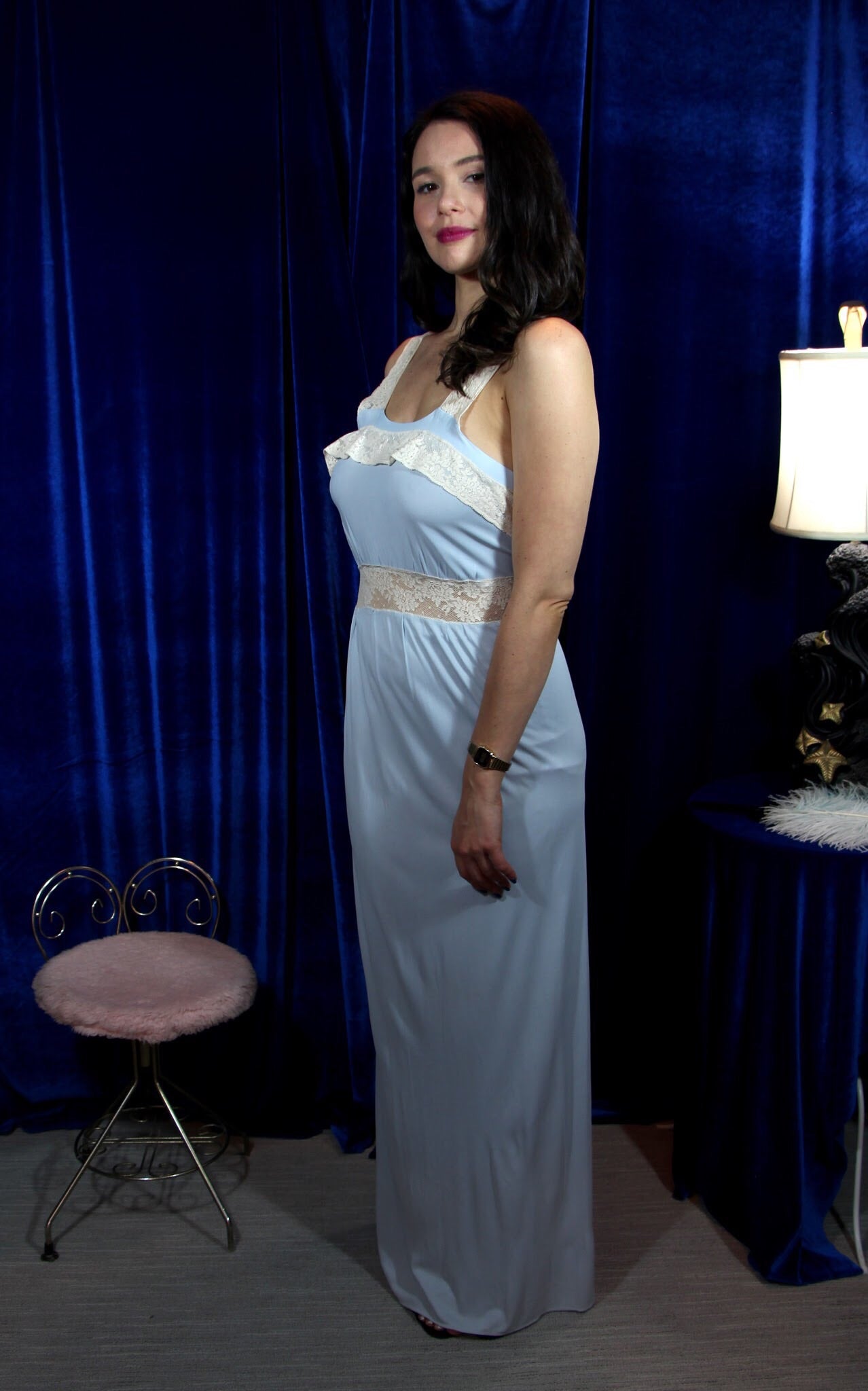 Pretty Blue Lace Jersey Gown by Fantasy S/M #086