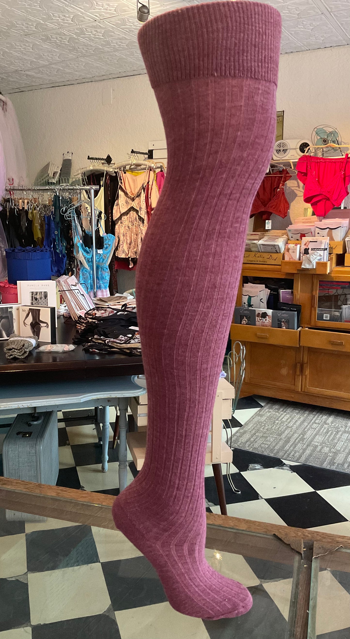 Berry Melange Cotton Over The Knee Socks
