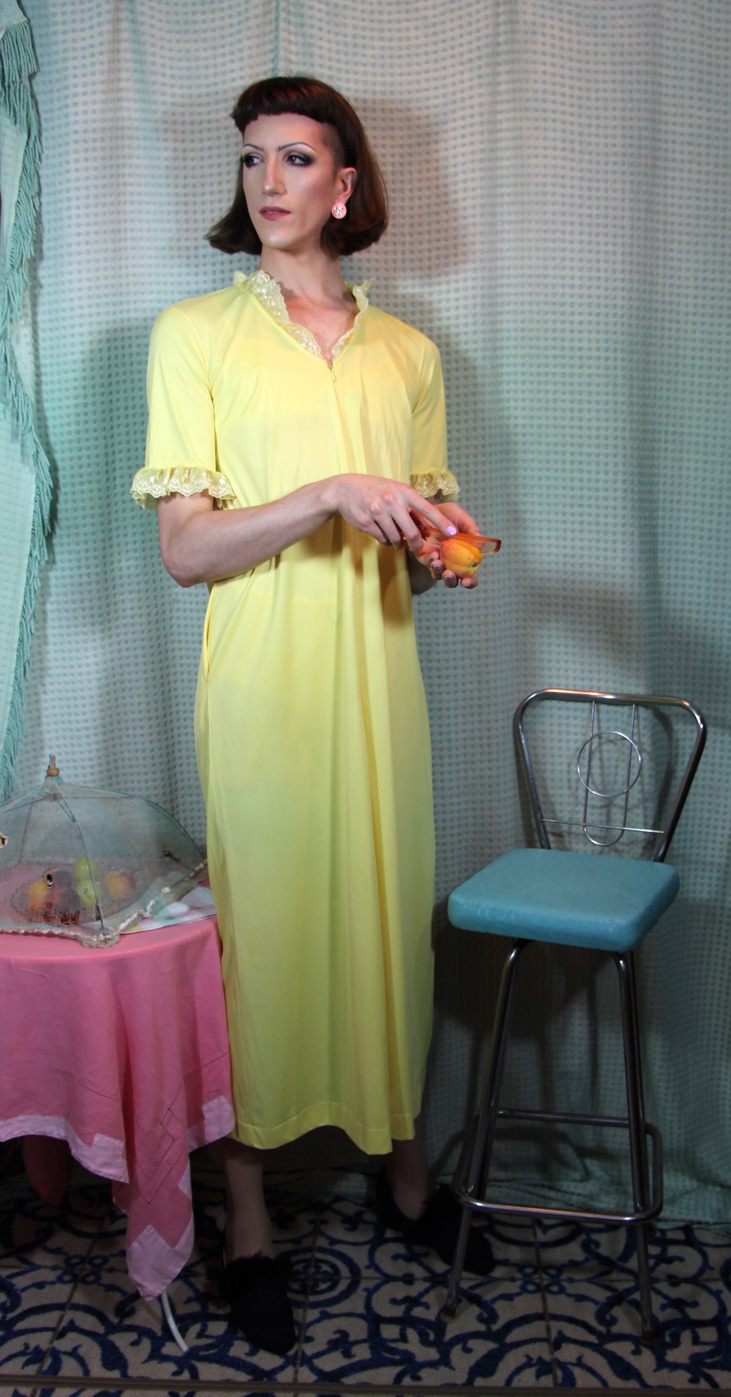 Sunny Yellow Nylon House Dress S/M+ #128