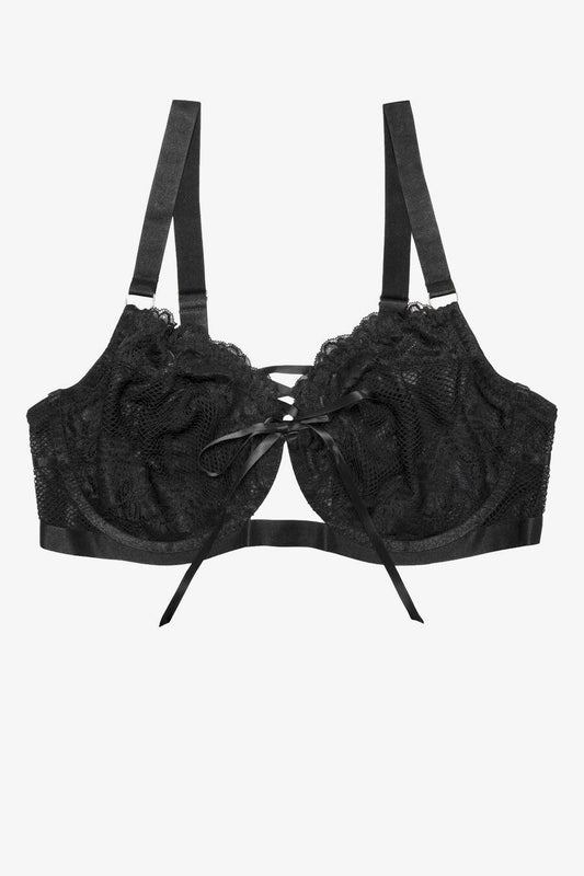 Gabi Fresh Ericka Fishnet Lace-up Plunge Bra - sizes 38-44 C-H