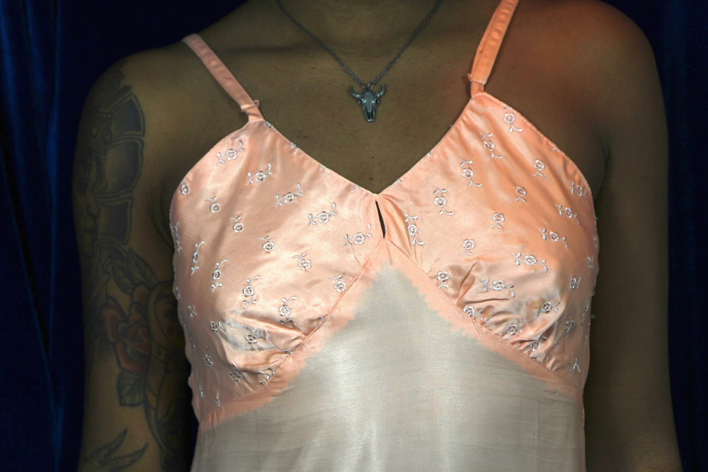 Embroidered Bust Peachy Peach Slip XS/S #077