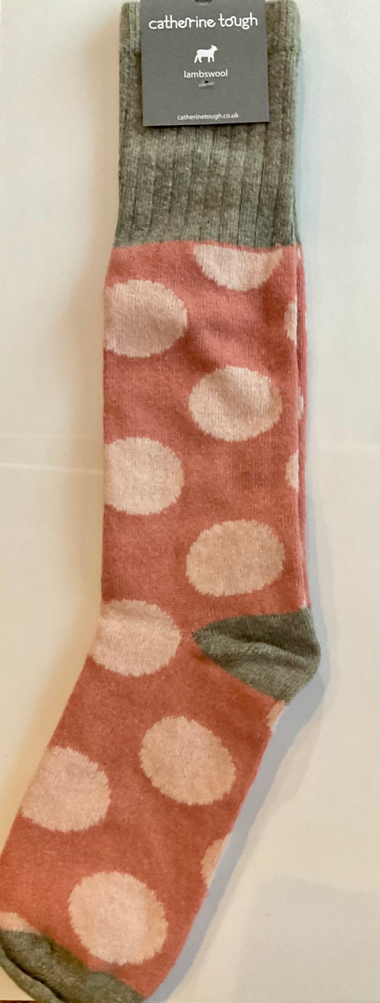 Lambswool Boot Socks - Large Spot Pink (Medium size)