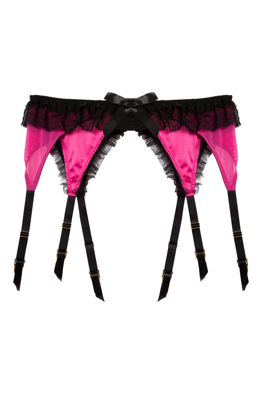 Inga Pink Ruffle Six Strap Suspender Belt - sizes 4-16