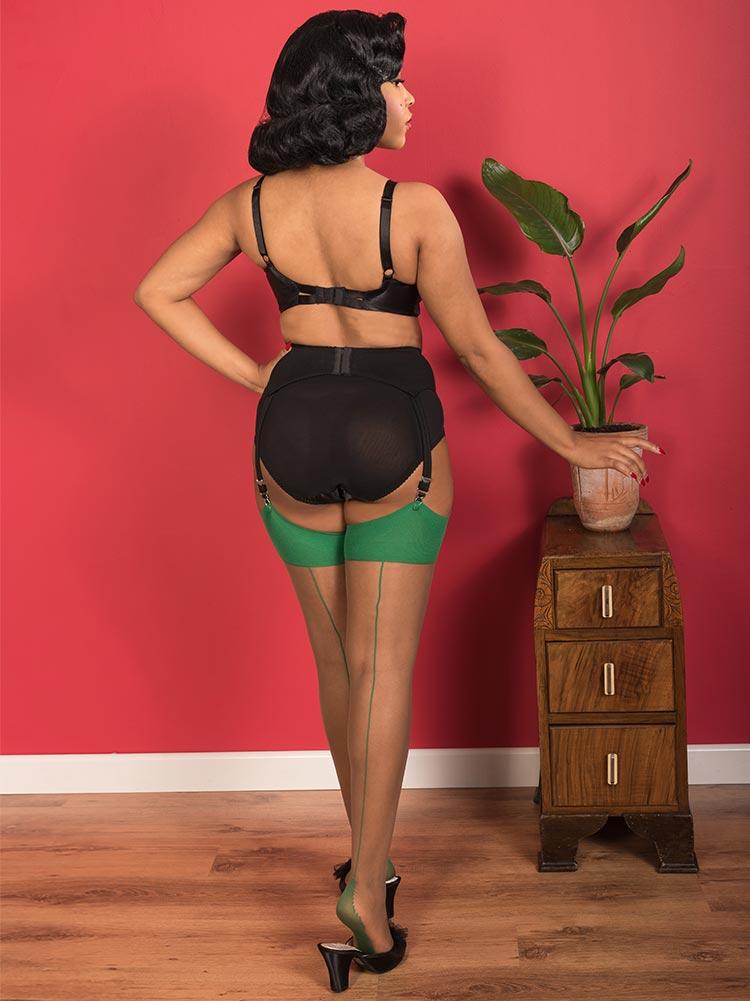 Green on Nutmeg Glamour Seamed Stockings