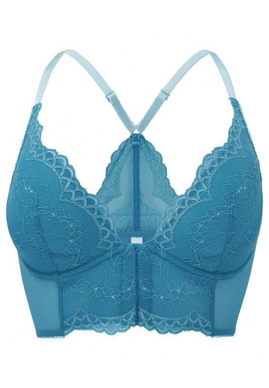 Superboost Deep V Front Closure Longline Bra In Ocean Blue - 30 - 38 B - G