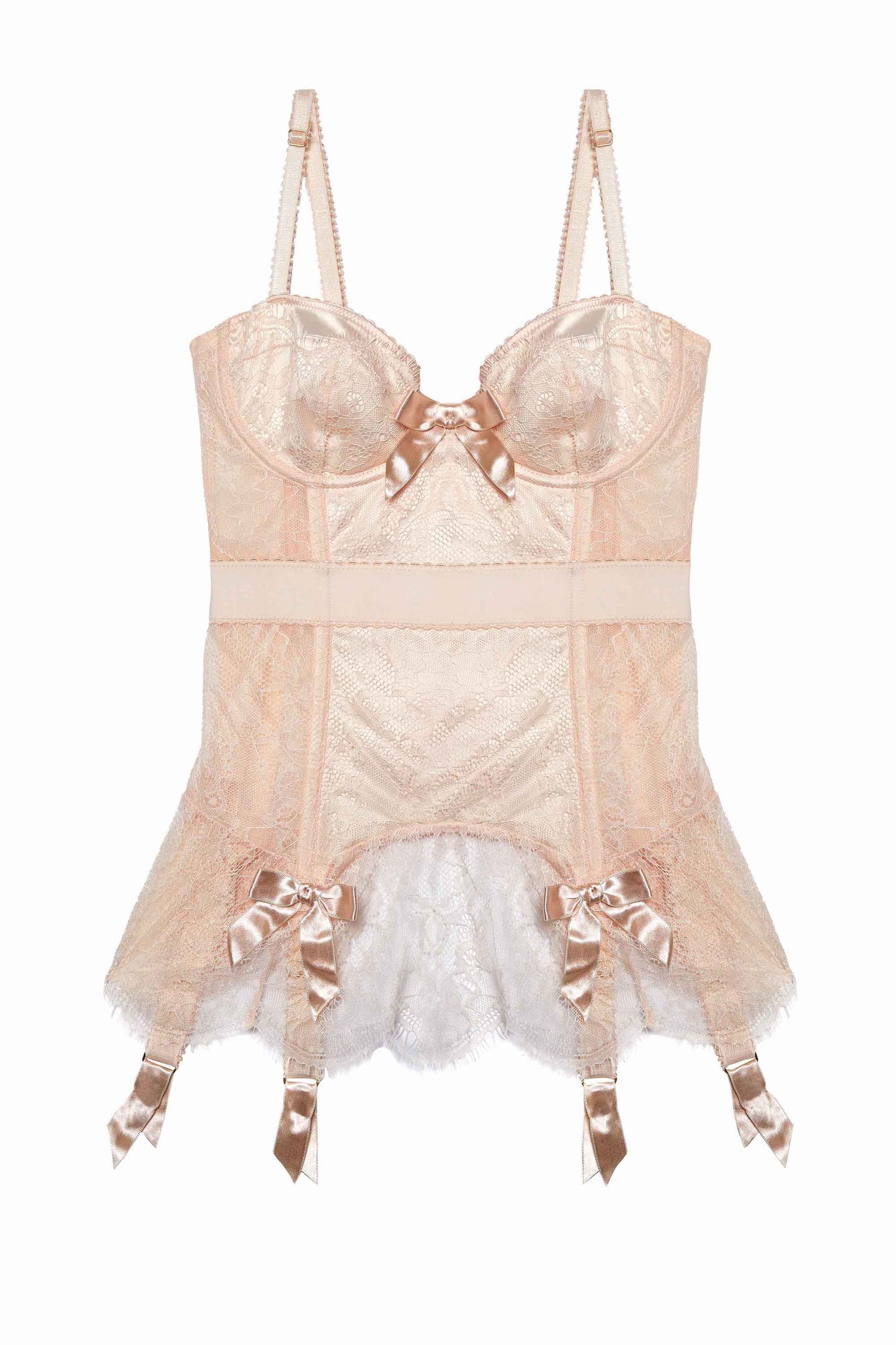 Bettie Page Peach Lace Tempest Basque - 32B/34A - 42F