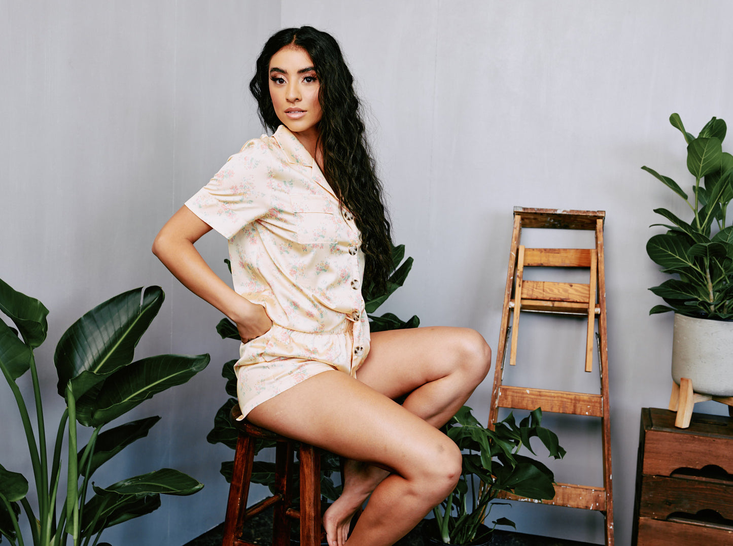 Satin Vintage Floral Short PJ set By Kilo Brava - S-XXXL
