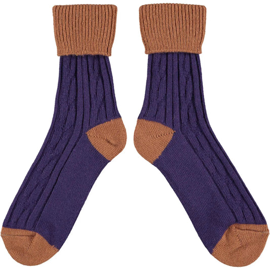 Cashmere Mix Slouch Socks - Purple with Copper (Medium + Large size)