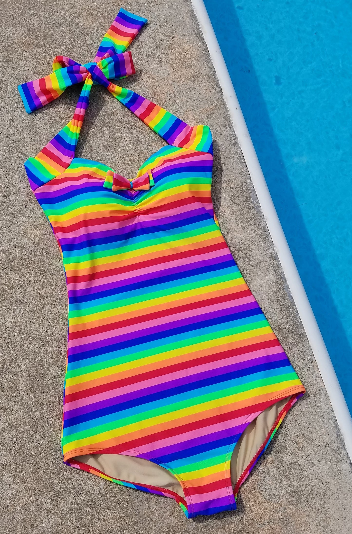 Rainbow Stripe Swimsuit by Red Dolly - size M