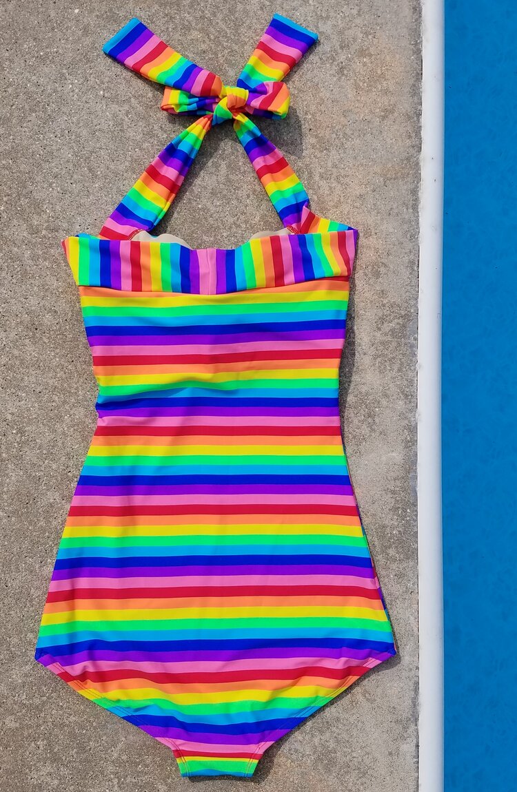 Rainbow Stripe Swimsuit by Red Dolly - size M