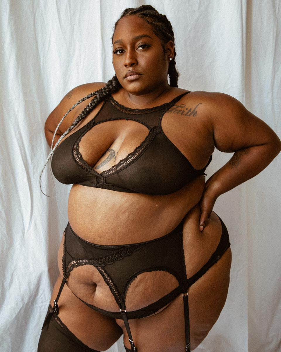 Black Mesh Garter Belt Nouveau - XS-2X