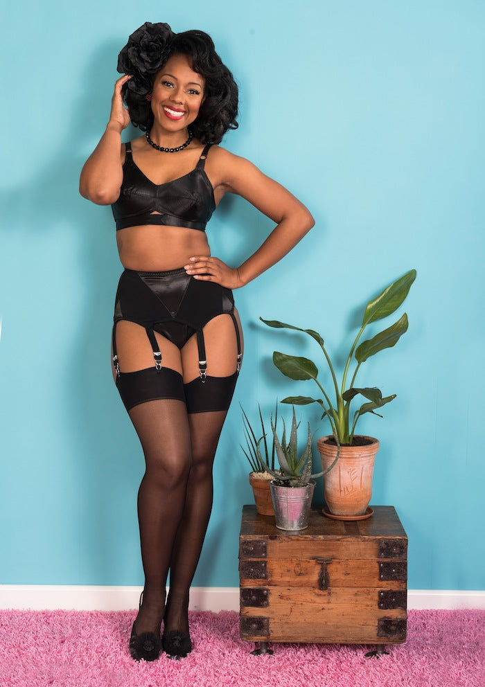 Black on Black Glamour Seamed Stockings