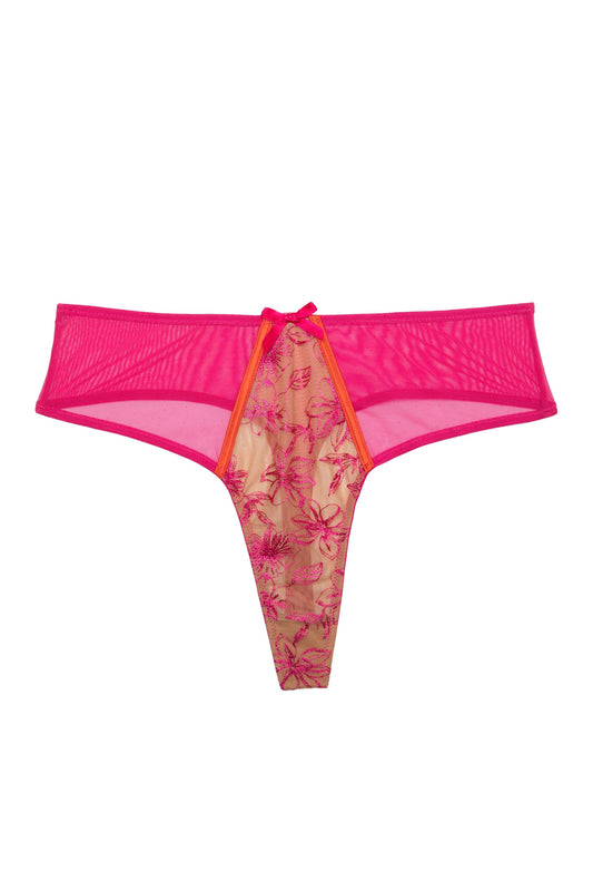 Olivia Pink Contrast Embroidery Thong - sizes 4 + 6