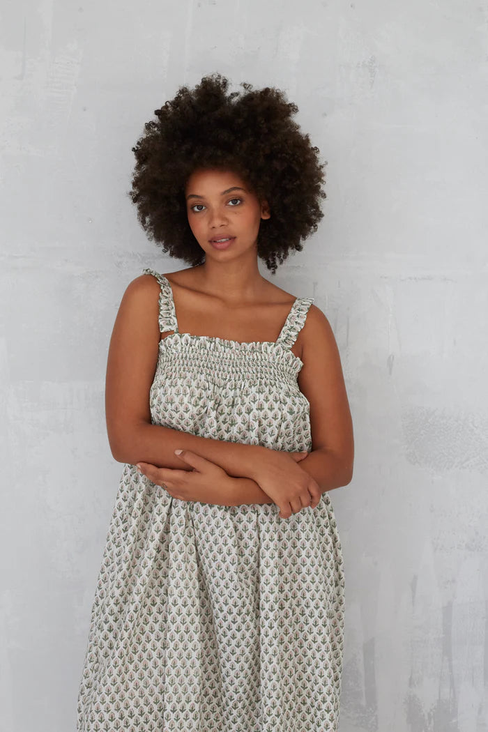 Tulip Smocked Ruffle Nightie in White And Pearl Pink By Dilli Grey - S-XL