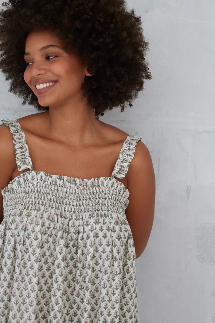 Tulip Smocked Ruffle Nightie in White And Pearl Pink By Dilli Grey - S-XL