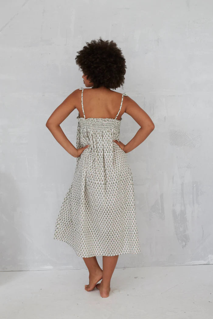 Tulip Smocked Ruffle Nightie in White And Pearl Pink By Dilli Grey - S-XL