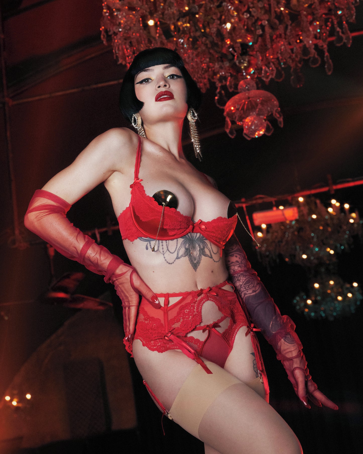 Eliza Red Lace Trim Suspender Belt - sizes 4-16