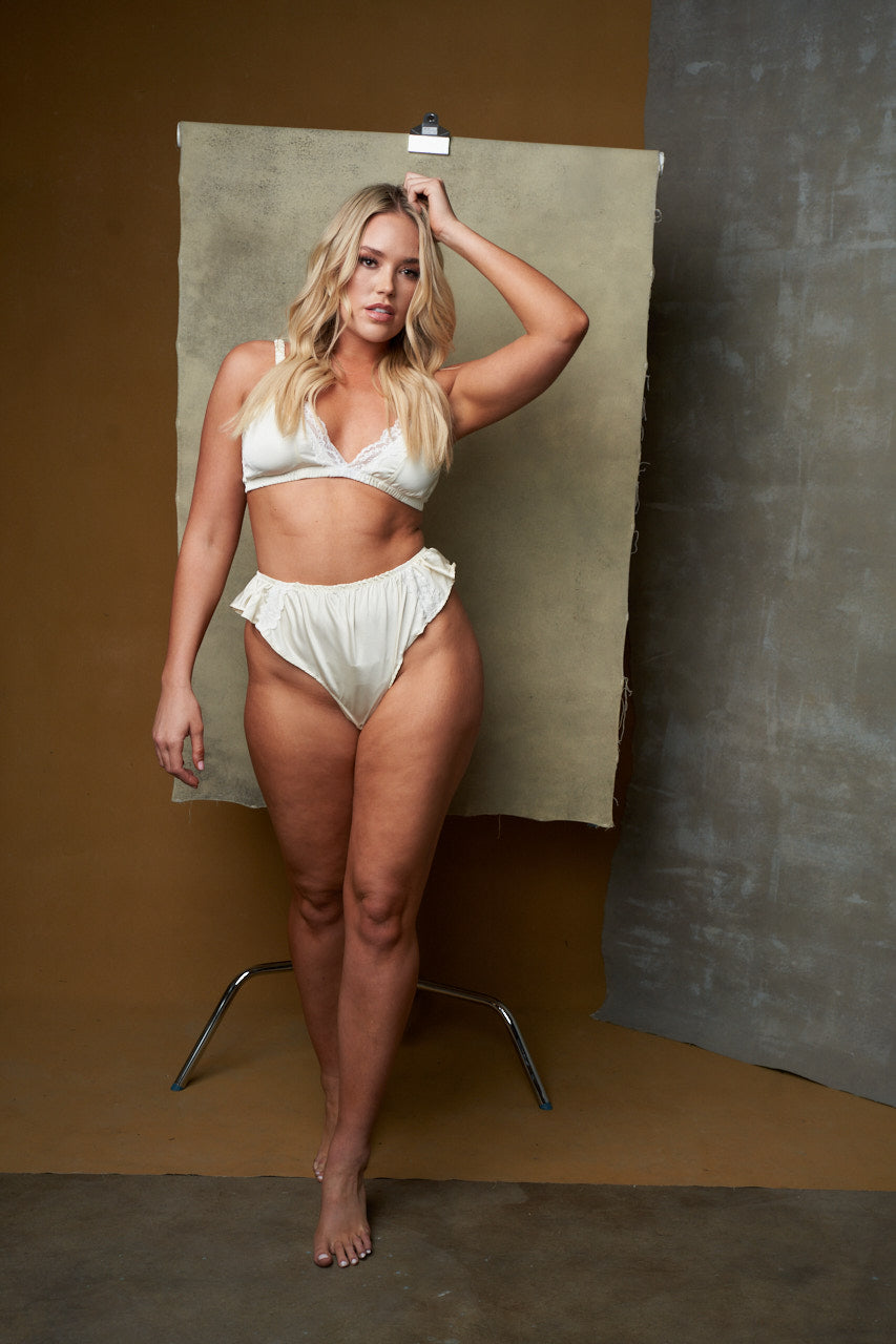 Satin Triangle Bralette In Ivory - XXL
