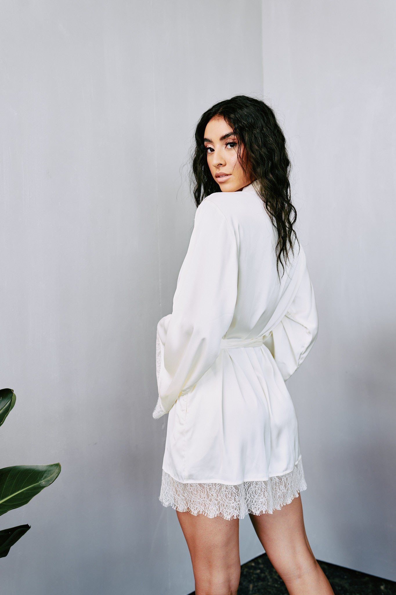 Satin + Lace Short Robe in Ivory By Kilo Brava - S-XXXL