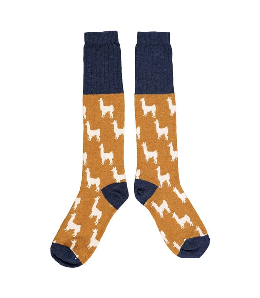 Lambswool Boot Socks - Mustard Llama (Medium size)