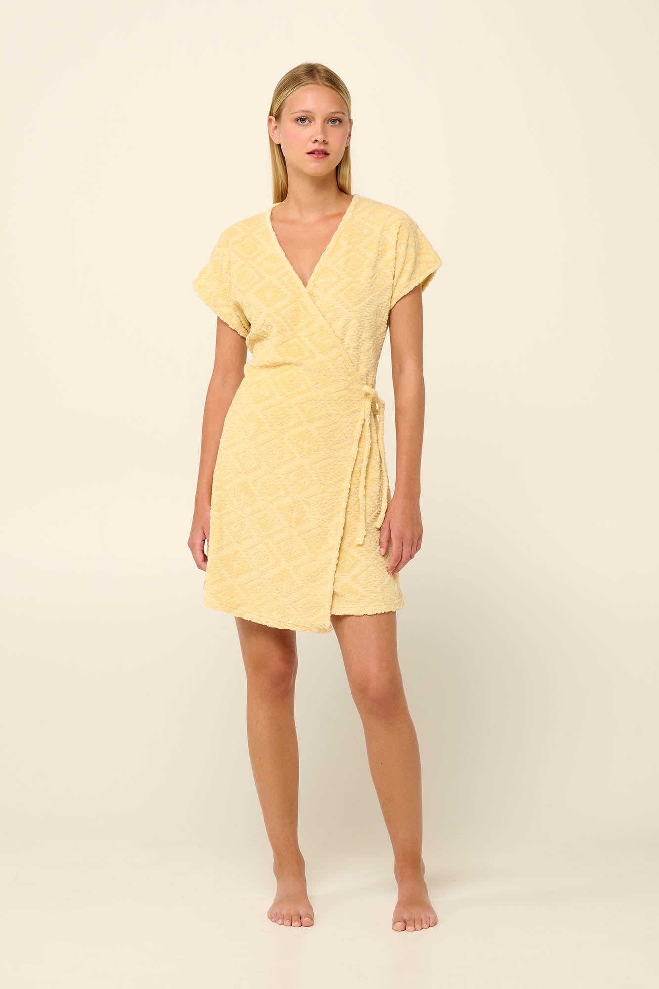 Frottee (Terrycloth) Wrap Robe in Banana By Vamp - S-2XL