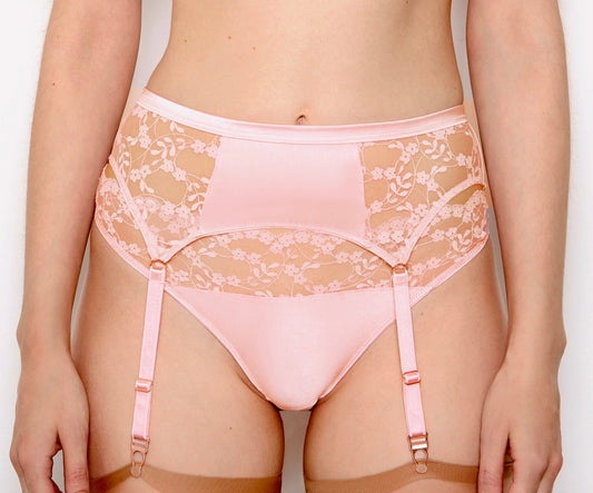 Sophia Silk High Waist Suspender Belt in Apricot By Katherine Hamilton