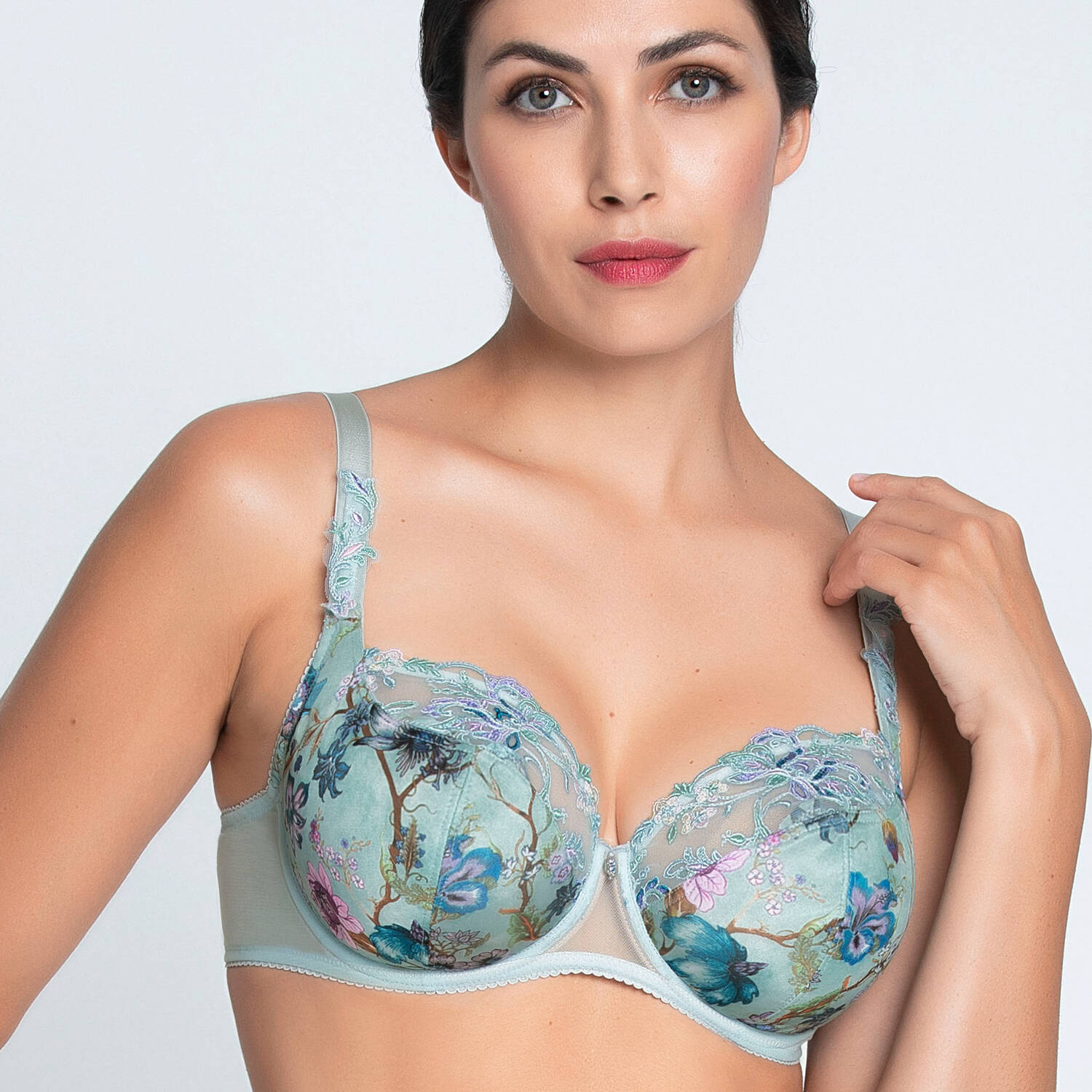 model wearing Lise Charmel Reve De Fleurs demi full cup bra