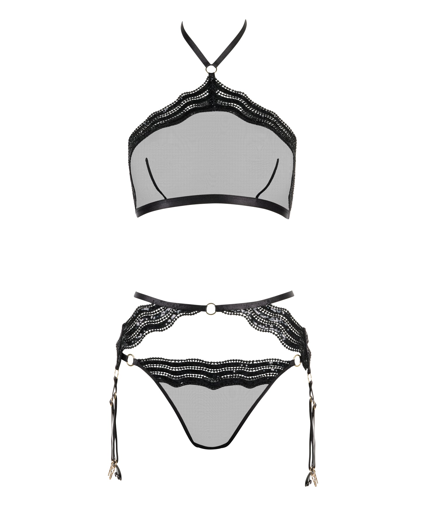 "Naughty List" Three Piece Lingerie Set in Onyx By Aubade - "One size"(xs-m)