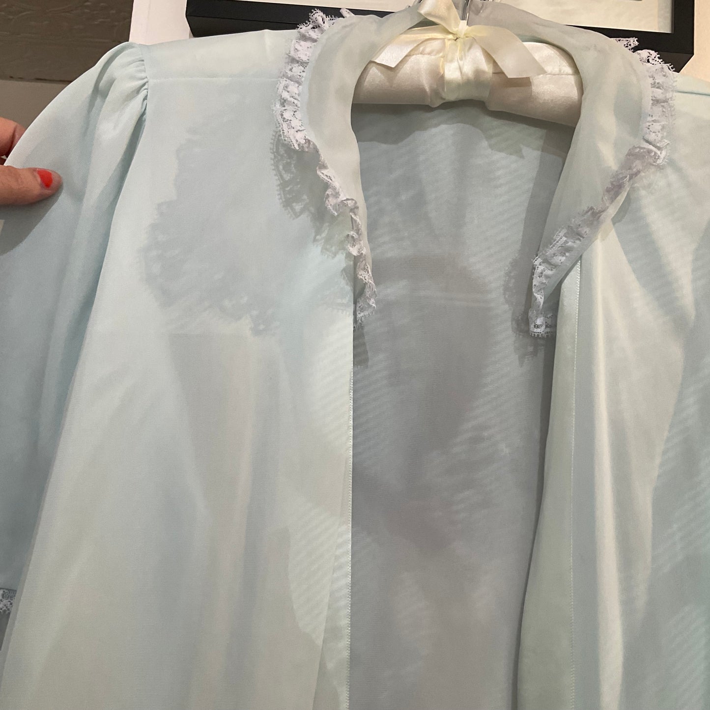 #167 1950's Baby Blue Nylon and Lace Bedjacket by Rogers - S/M/L+