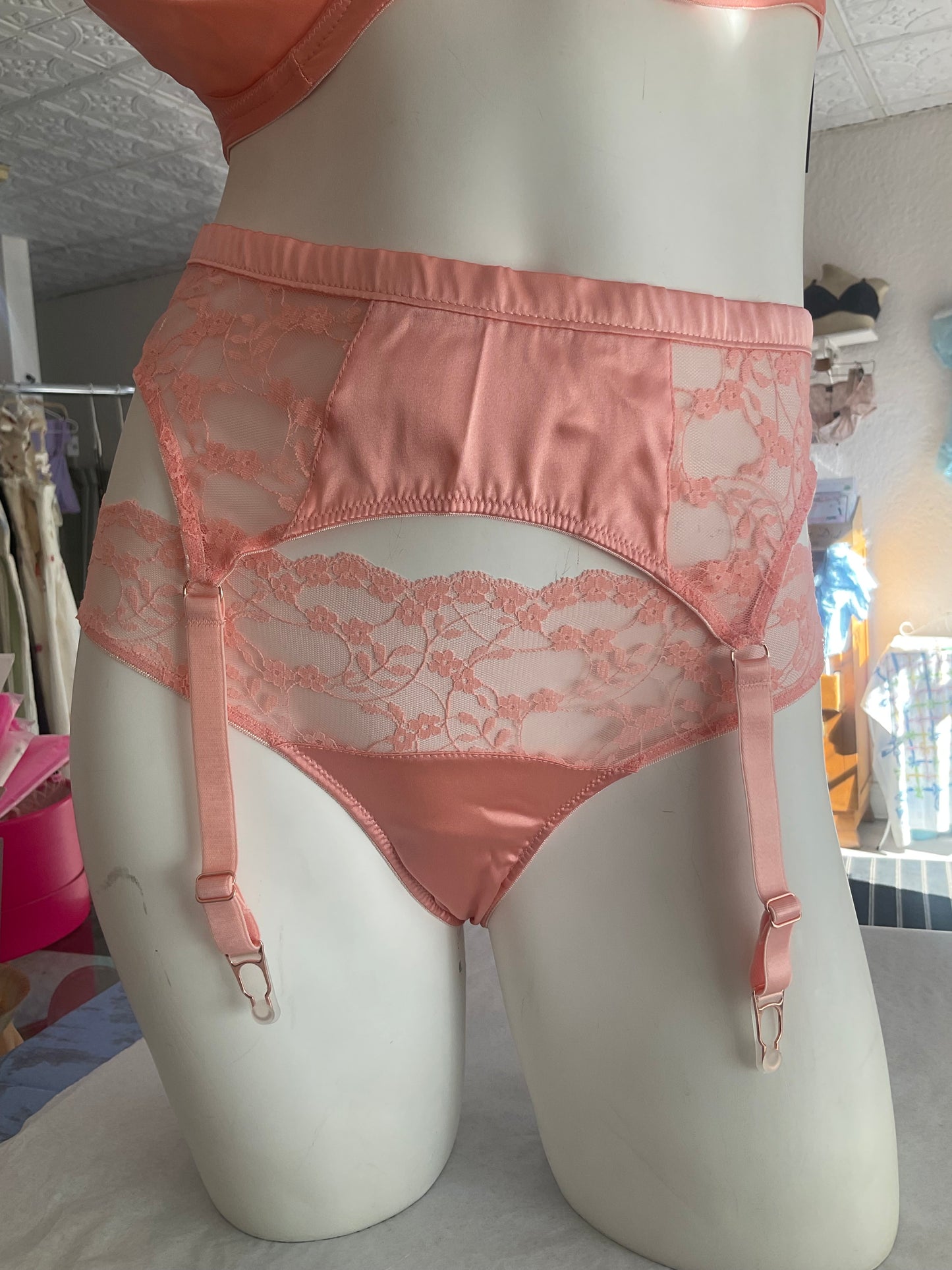Sophia Silk High Waist Suspender Belt in Apricot By Katherine Hamilton