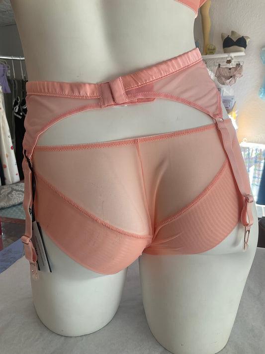 Sophia Silk High Waist Suspender Belt in Apricot By Katherine Hamilton