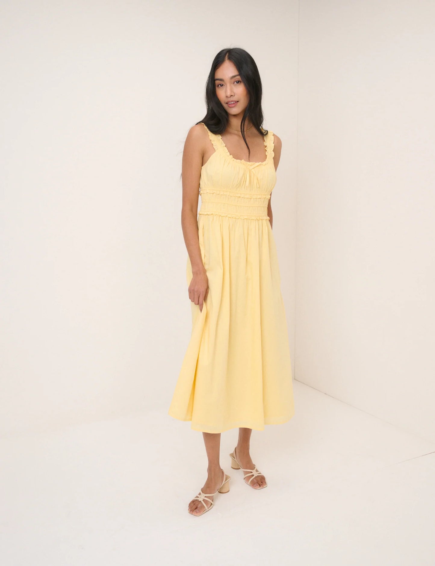 Ariel Organic Cotton Midi Dress in Butter Yellow - sizes 2-14 ++ (US)