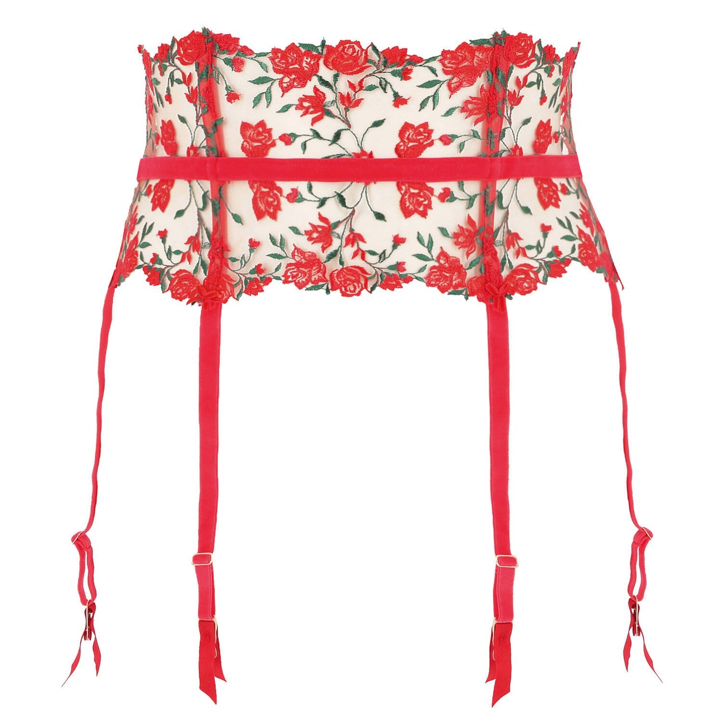 Rosewyn Six Strap Suspender Belt in Flame Red By Dita Von Teese Lingerie - sizes XS-4X