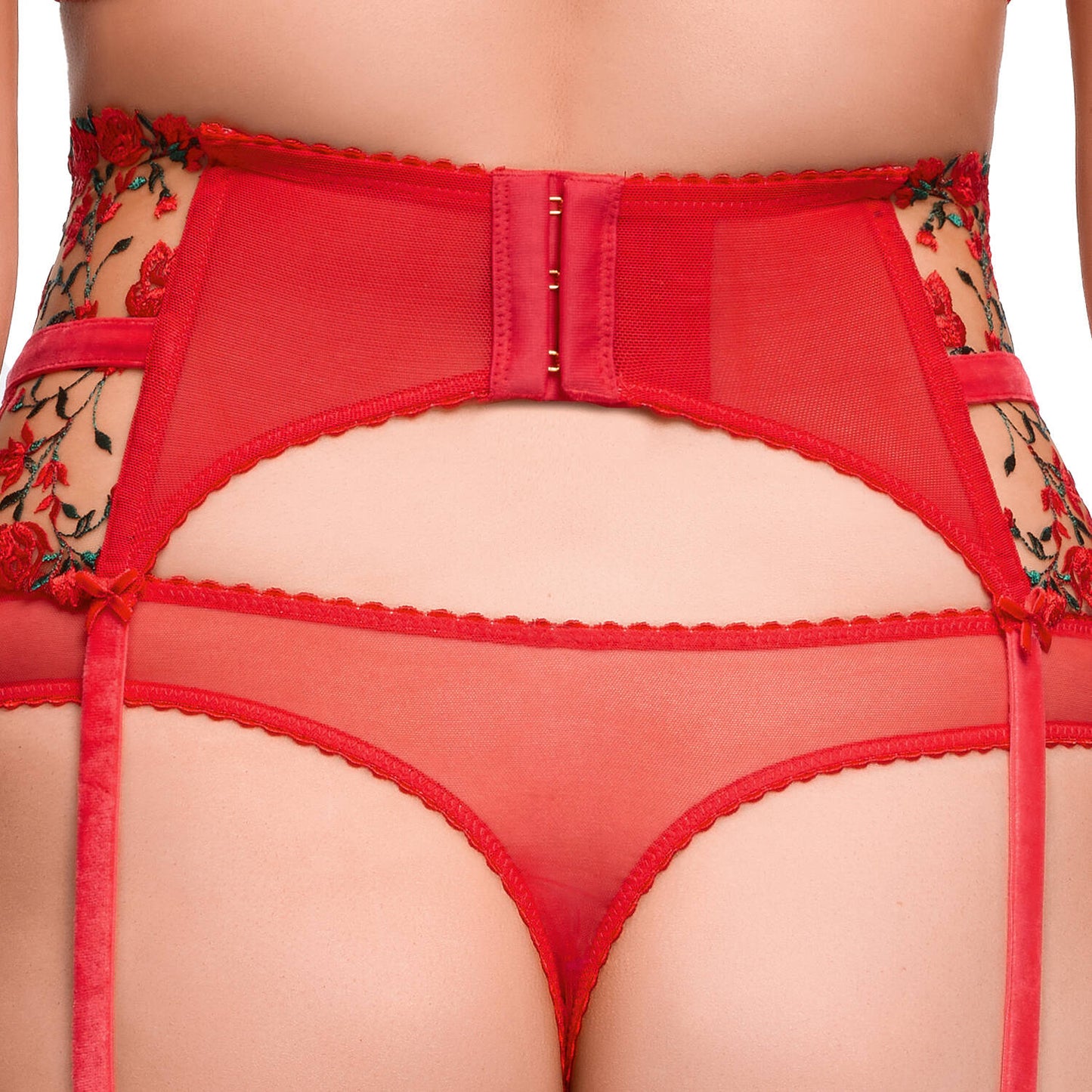 Rosewyn Six Strap Suspender Belt in Flame Red By Dita Von Teese Lingerie - sizes XS-4X