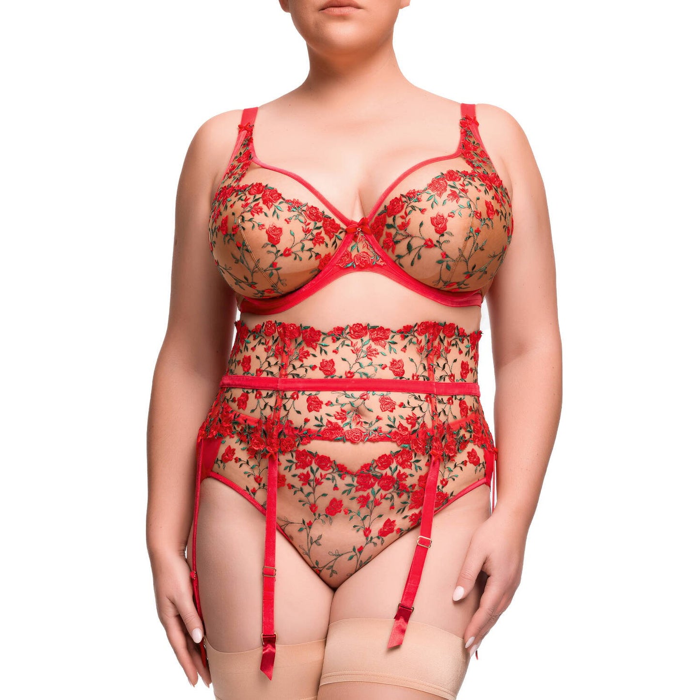 Rosewyn Six Strap Suspender Belt in Flame Red By Dita Von Teese Lingerie - sizes XS-4X