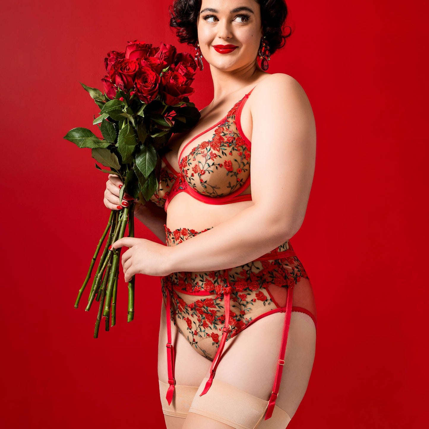 Rosewyn Six Strap Suspender Belt in Flame Red By Dita Von Teese Lingerie - sizes XS-4X