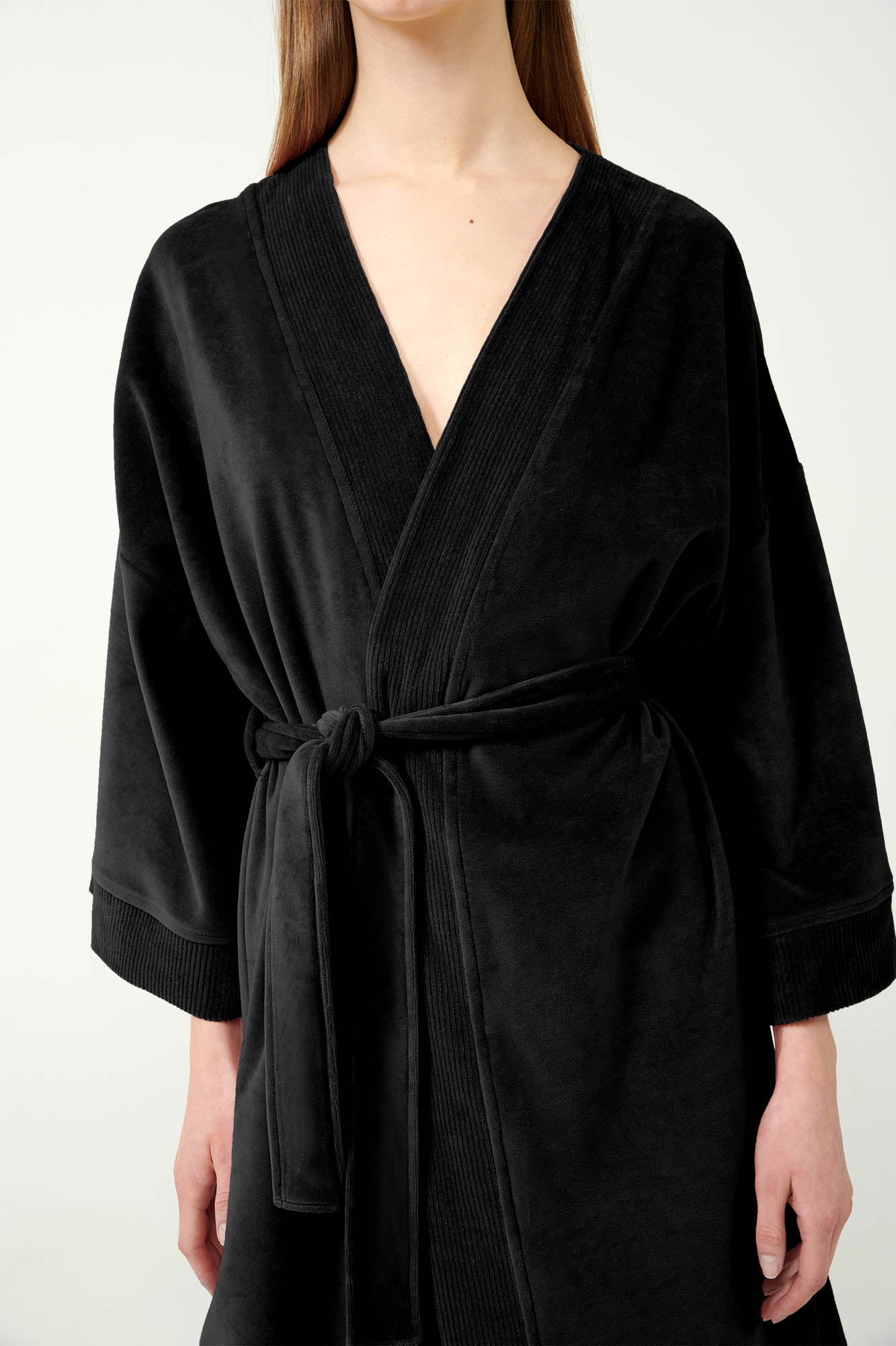 Black Cotton Velvet Robe / Dressing Gown By Vamp - S-3XL