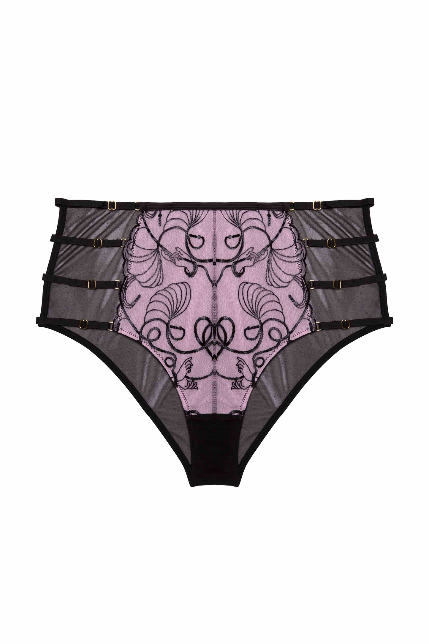 Jessie Pink & Black Whip Embroidery High Waist Brief By Playful Promises - sizes 4-22