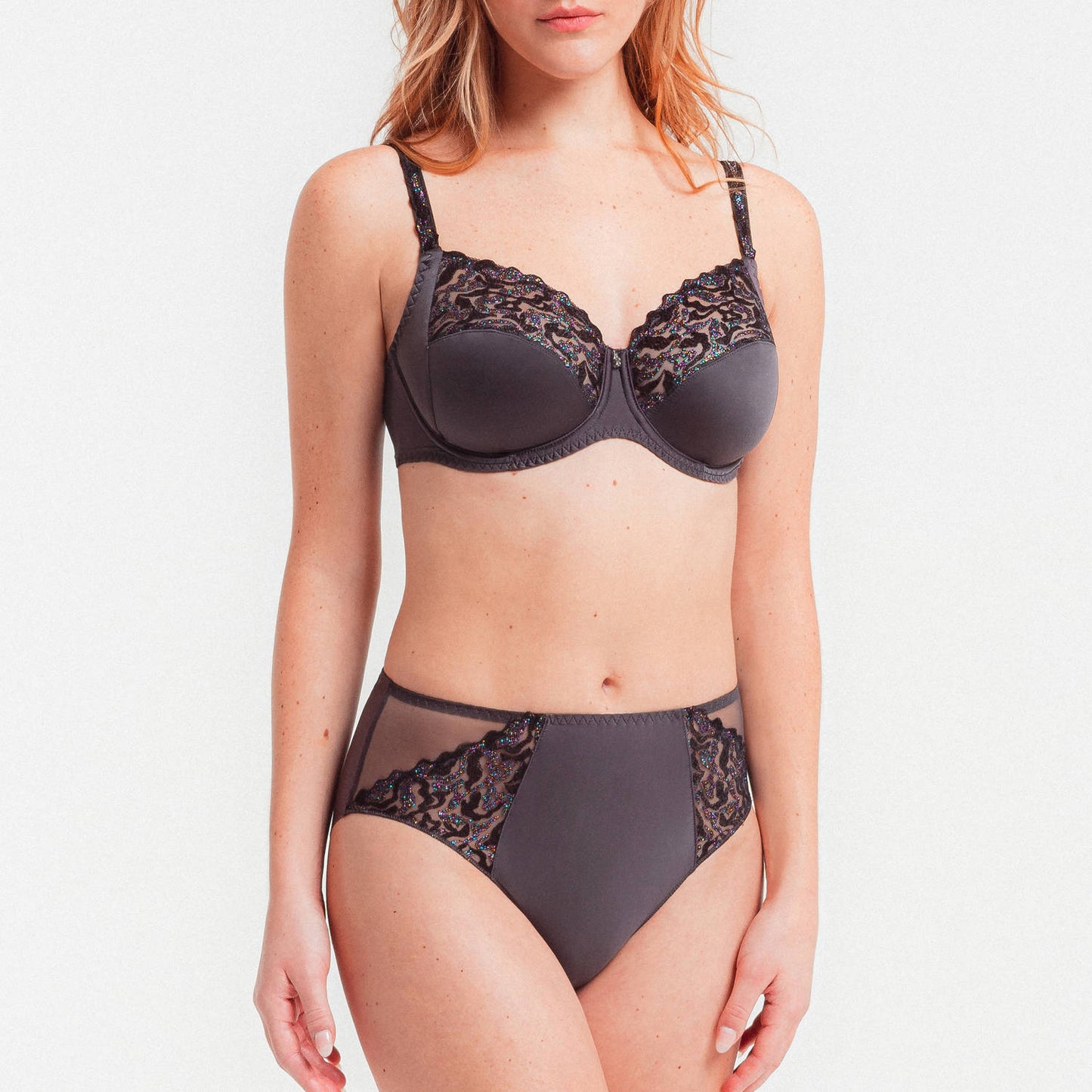 Electric Waves in Smoke Full Cup Bra By Louisa Bracq - 30-46 bands, B-I cups (EURO sizing)