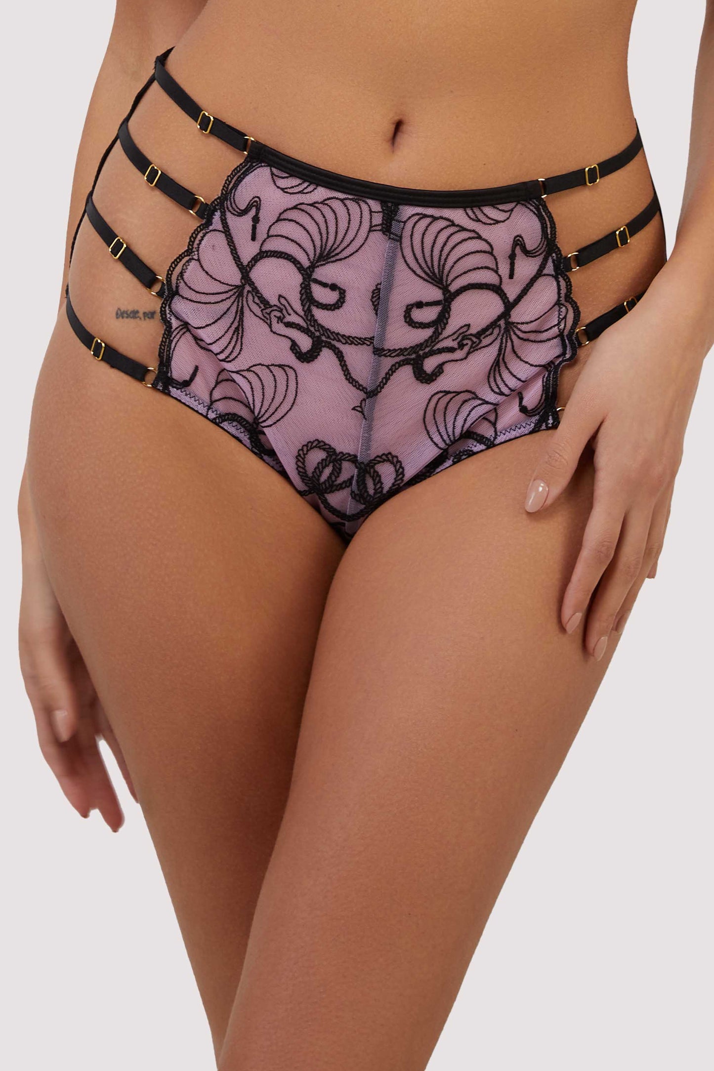 Jessie Pink & Black Whip Embroidery High Waist Brief By Playful Promises - sizes 4-22