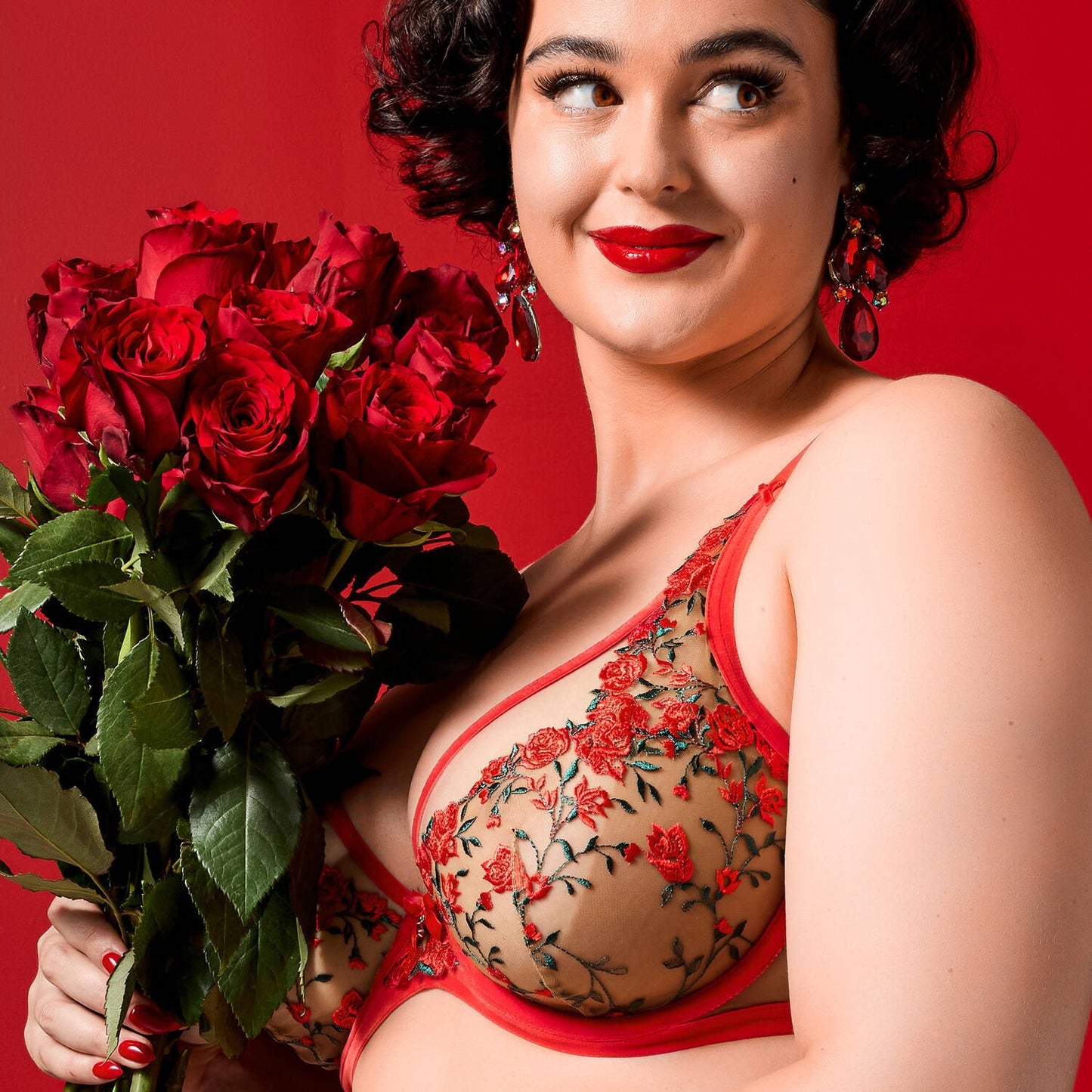 Rosewyn Curve Plunge Bra in Flame Red By Dita Von Teese - 38-44 D-FF (UK)/D-H (US)