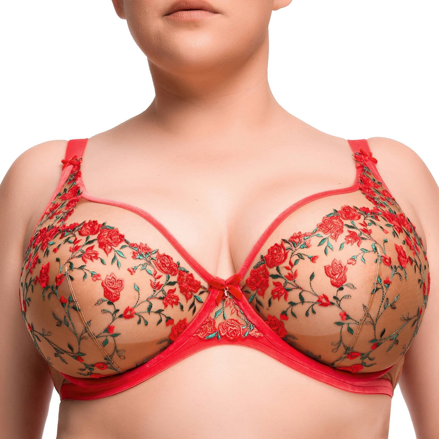 Rosewyn Curve Plunge Bra in Flame Red By Dita Von Teese - 38-44 D-FF (UK)/D-H (US)