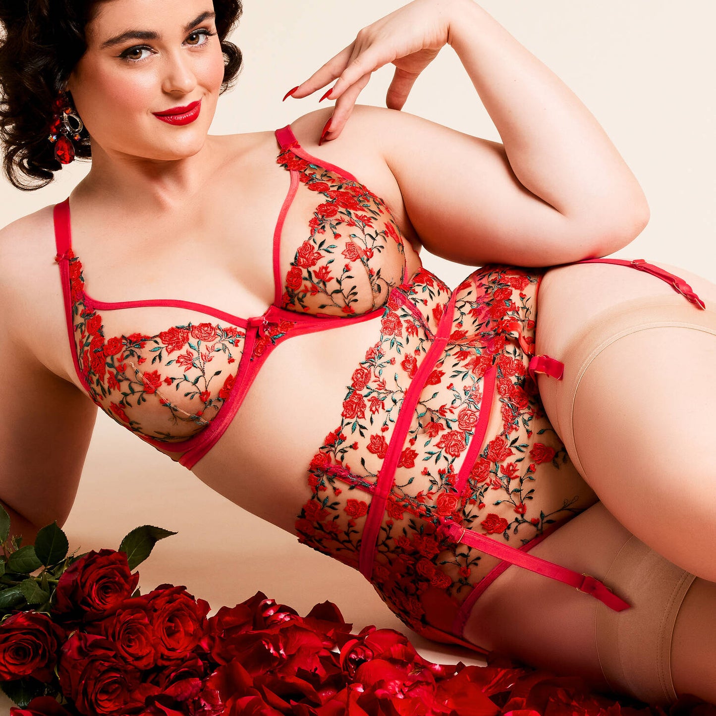 Rosewyn Curve Plunge Bra in Flame Red By Dita Von Teese - 38-44 D-FF (UK)/D-H (US)